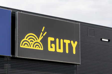 OSTRAVA, CZECH REPUBLIC - MAY 3, 2021: The banner of Guty, Vietnamese restaurant in the shopping mall in Ostrava which sells delicious fast foodのeditorial素材
