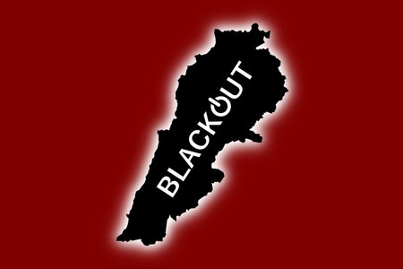 BLACKOUT text on a map of Lebanon which has problem with insufficient electricity supplyの写真素材