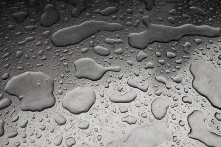 Abstract background with many water drops on a wet metal surfaceの写真素材