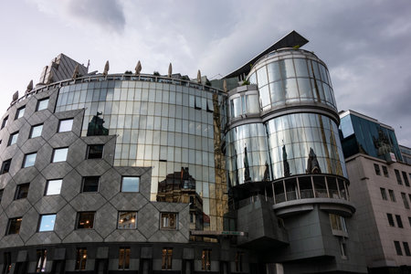VIENNA, AUSTRIA - JULY 28, 2021: Modern multifunctional building Haas Haus in the center of Vienna, Austrian near Stephansplatzのeditorial素材