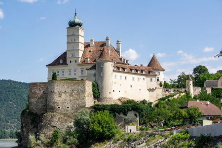 SCHONBUHEL AN DER DONAU, AUSTRIA - JULY 29, 2021: Schloss Schoenbuhel castle on the rock above Danube riverのeditorial素材
