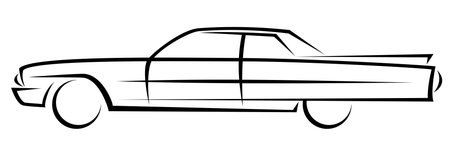 Vector illustration of a historical American muscle car silhouette from late 1960s with long tail finsのイラスト素材