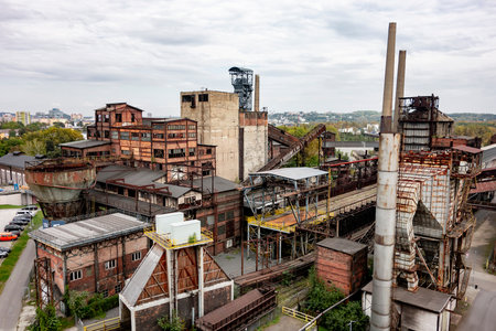 OSTRAVA, CZECH REPUBLIC - SEPTEMBER 23, 2020: Landscape of Dolni Vitkovice industrial museum in Ostrava with Dul Hlubina head gear towerのeditorial素材