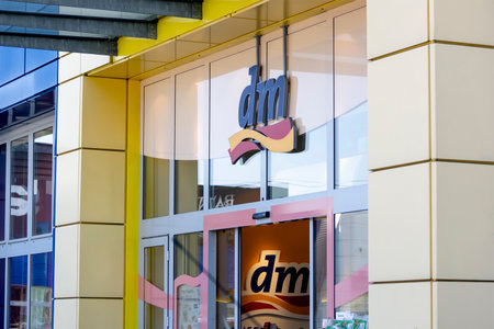 OSTRAVA, CZECHIA, APRIL 28, 2021: Entrance to Drogeriemarkt DM drugstore shop chain in Ostravaのeditorial素材