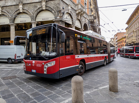 BOLOGNA, ITALY - APRIL 20, 2022: BredaMenariniBus M350 articulated bus of Tper company in the...