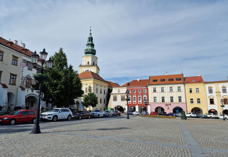 KROMERIZ, CZECH REPUBLIC - MAY 23, 2022: Big town square (Velke namesti) in Kromeriz city with lookout tower of the chateauxのeditorial素材