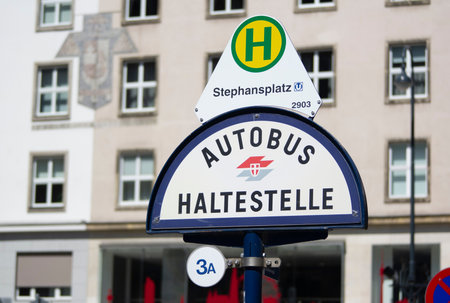 VIENNA, AUSTRIA - JULY 27, 2021: Bus stop (Haltestelle) sign in Vienna, Austria at Stephansplatzのeditorial素材