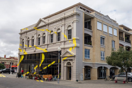 FREMANTLE, WESTERN AUSTRALIA - JULY 14, 2018: Building of Fremantle Munucipal Tramways with a small cafeteriaのeditorial素材