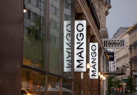 VIENNA, AUSTRIA - JULY 28, 2021: Mango boutique shop which sells fashionable accessories for women in Viennaのeditorial素材