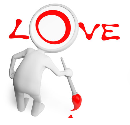 The man drew with paint a word loveの写真素材