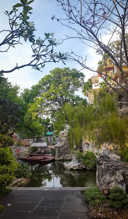 the Chinese garden at Wat Phrayurawongsawas,Bangkok,Thailand