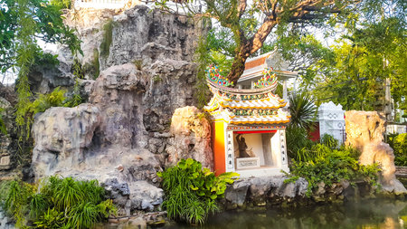 the Shrine in Chinese garden at Wat Phrayurawongsawas,Bangkok,Thailandの写真素材