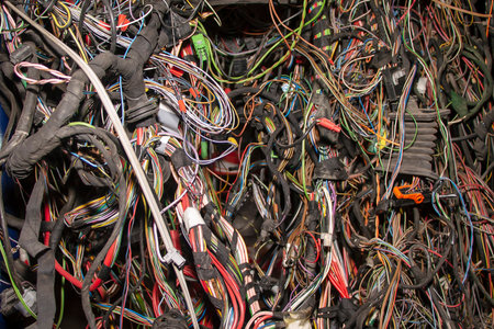 Bunch of old automobile wires and cables.の写真素材