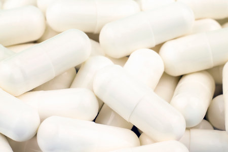 White capsules in the pharmacy laboratory