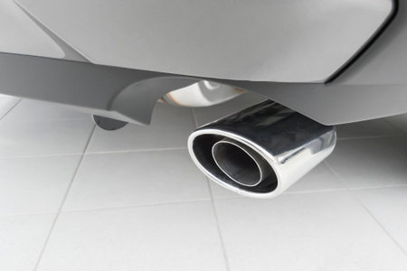 The car rear with the  chromeplated exhaust pipe.の写真素材