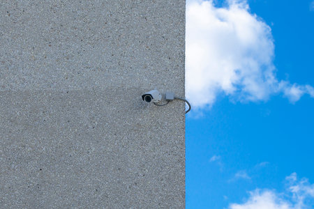 Private property protection security camera mounted house exterior wall stock picture.の写真素材