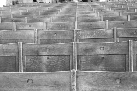 Chairs in the church. Black and white version.の写真素材