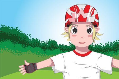 Blonde boy in helmet and protective gearのイラスト素材