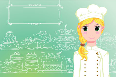 Cute chef in front of shopのイラスト素材