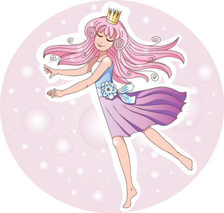 Cute happy princess dancing with closed eyesのイラスト素材