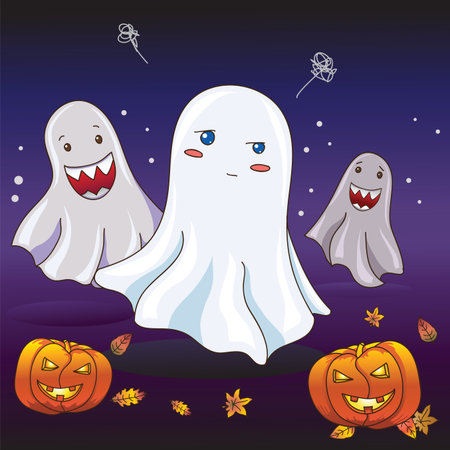 Shy ghost scared by friendsのイラスト素材