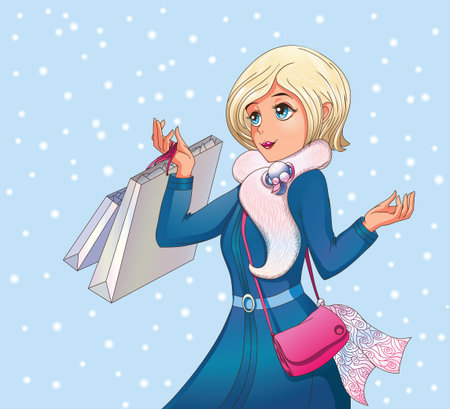 Modern Snow maiden with shopping bagsのイラスト素材