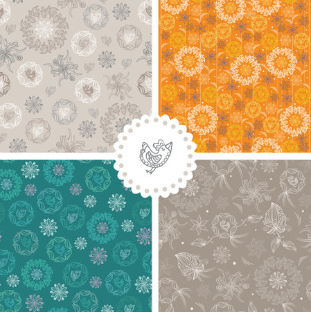 4 seamless patterns and little decorative element setのイラスト素材