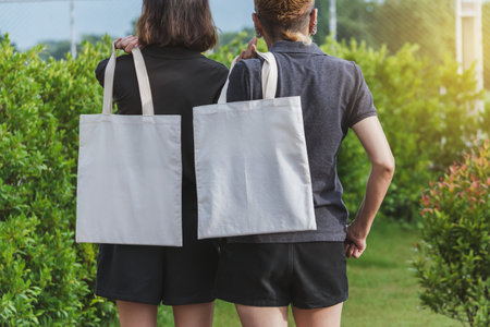 woman carry bag on nature background in save earth concept or say no plastic bag.