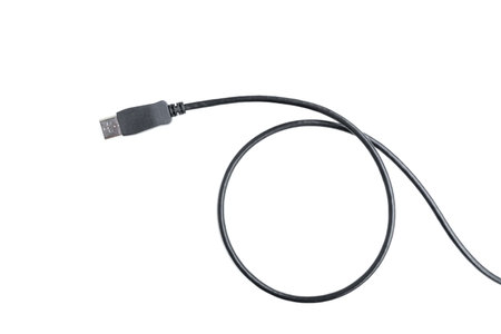 USB computer in black cable on isolated background.