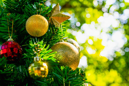 Close up ball,star,tree of christmas decoration for christmas and new year concept on nature background.の写真素材