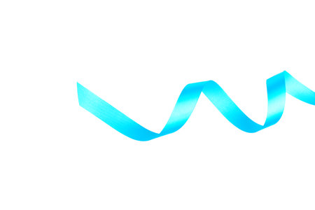 blue long wave ribbon for decor card or present product concept isolated background.の写真素材