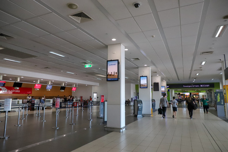 CAIRNS, AUSTRALIA - 24 Dec 2017-  Inside shot of The Cairns Airport (CNS) is located in Far North Queensland, Australia. It brings tourists to the Great Barrier Reef.のeditorial素材