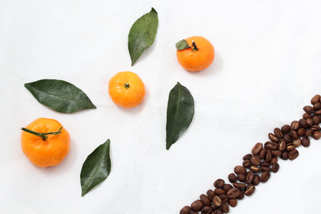 Coffee And Orange with white background.の写真素材