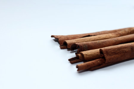 Cinnamon stick spice placed on white background can use for your messagesの写真素材