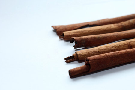 Cinnamon stick spice placed on white background can use for your messagesの写真素材