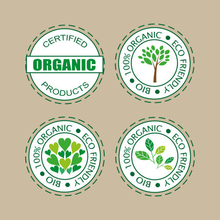 Labelsstickers for organic products, food and cosmetics. Set of Natural Organic product badges.のイラスト素材