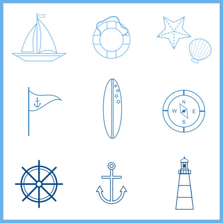 Marine outline icons set. Sea theme.のイラスト素材