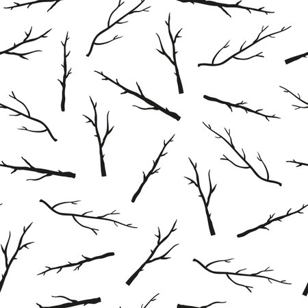 Black and white seamless pattern with hand drawn tree twigs.のイラスト素材
