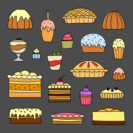 Collection of doodle cakes.のイラスト素材