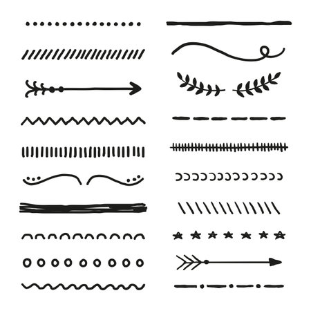 Hand drawn collection of borders.のイラスト素材