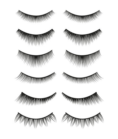 Set of false black female eyelashes isolated on white background.のイラスト素材