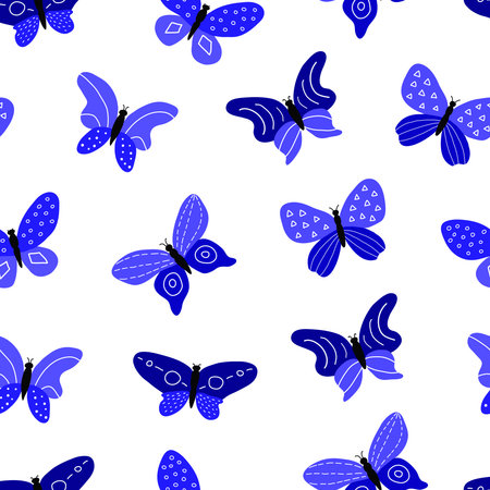 Seamless pattern with doodle butterflies.のイラスト素材