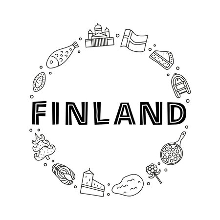 Doodle outline Finland icons in circle.のイラスト素材