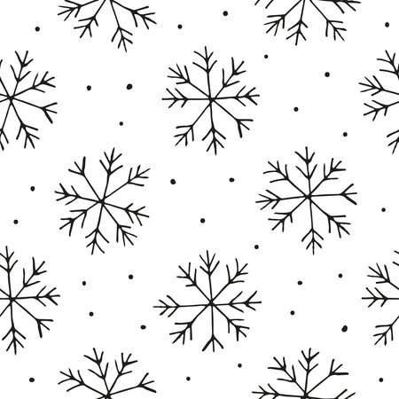 Seamless pattern with hand drawn snowflakes, dots.のイラスト素材