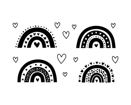 Set of Scandinavian rainbows with hearts.のイラスト素材