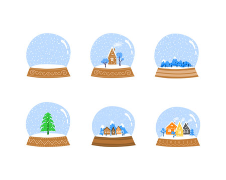 Set of winter doodle glass globe balls.のイラスト素材