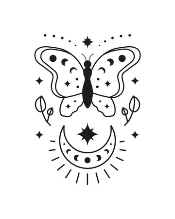Magic occult tarot card with boho symbols.のイラスト素材