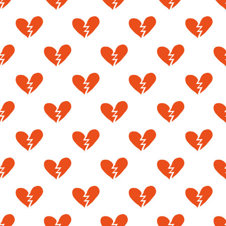 Simple seamless pattern with doodle red broken hearts.のイラスト素材