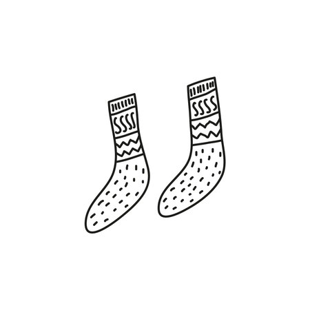 Doodle outline pair of long socks isolated on white background.のイラスト素材