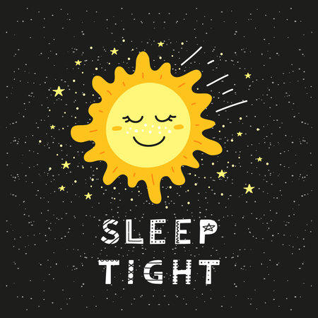 Poster with doodle happy sun character and lettering in Scandinavian style.のイラスト素材